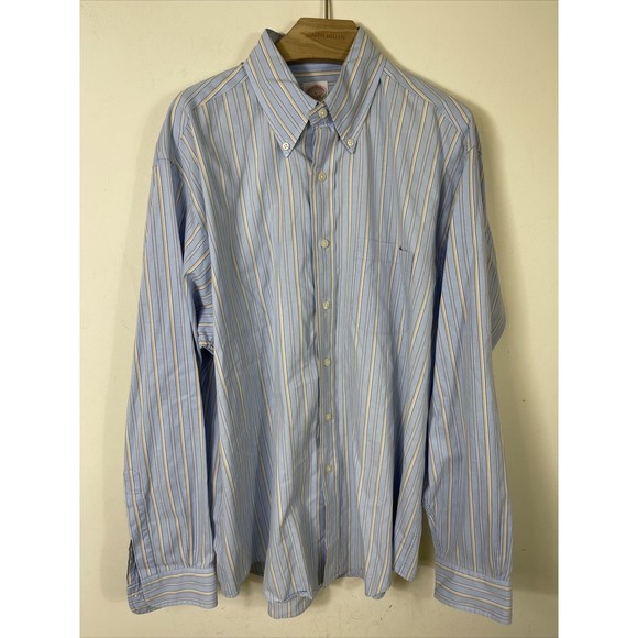 Brooks Brother Men’s Shirt Adult Large Button Up Long Sleeve  Blue Striped - Picture 1 of 6